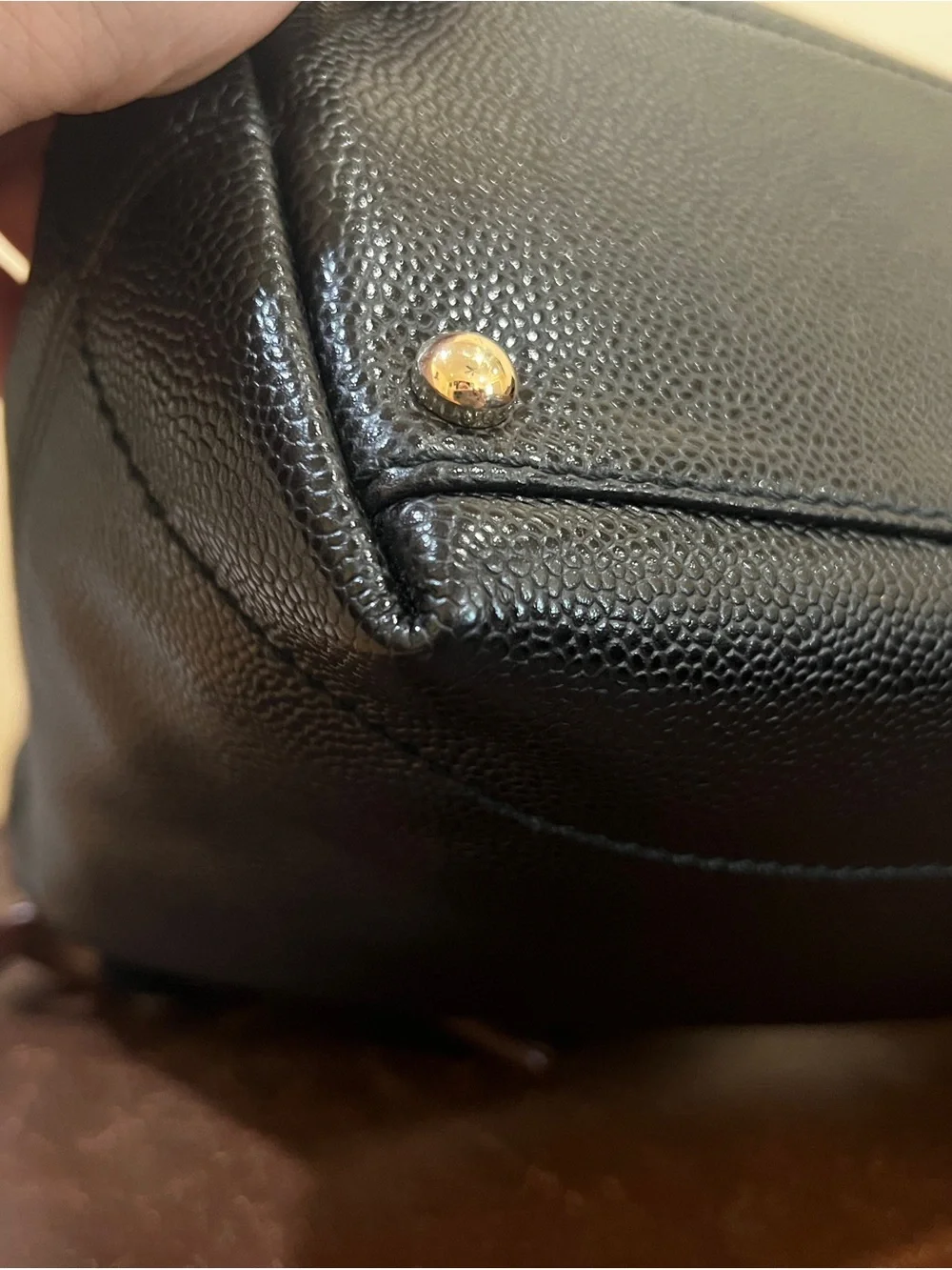 Chanel Vintage Caviar CC Wood Chain Hobo